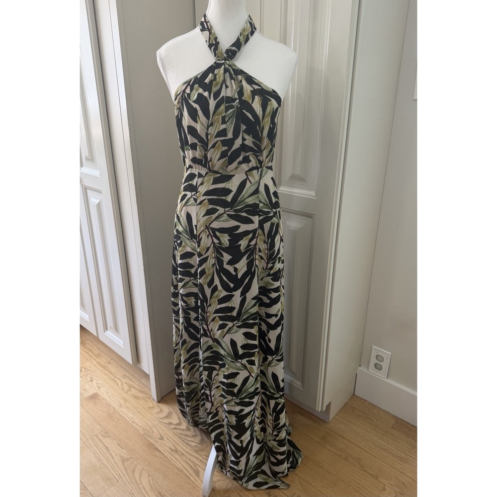Dress Forum Halter Maxi Dress Small Leaf Print Open Back Boho Cottagecore EUC
